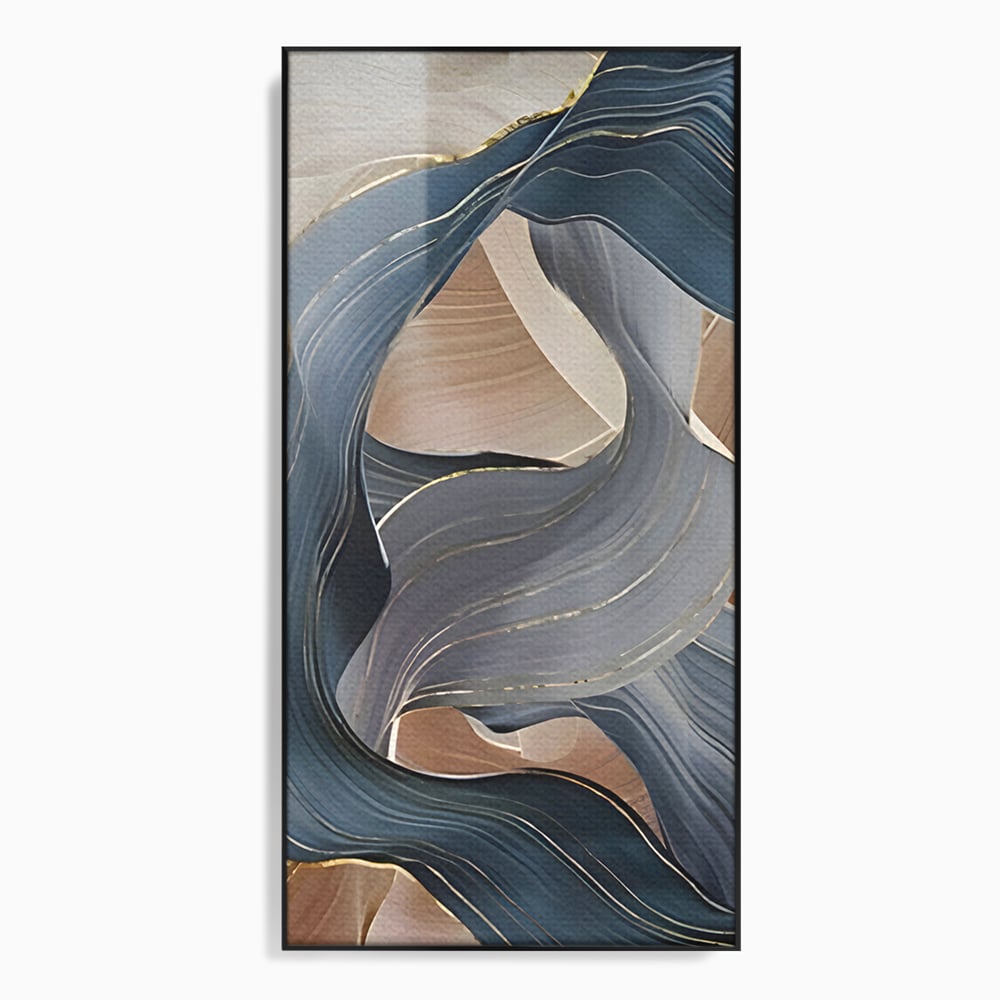 Tablou canvas cu pictura abstracta cu valuri ondulate, in rama de aluminiu negru